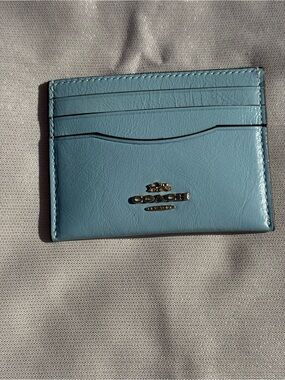 COACH Light Blue Leather Slim Card Holder with Gold Logo
